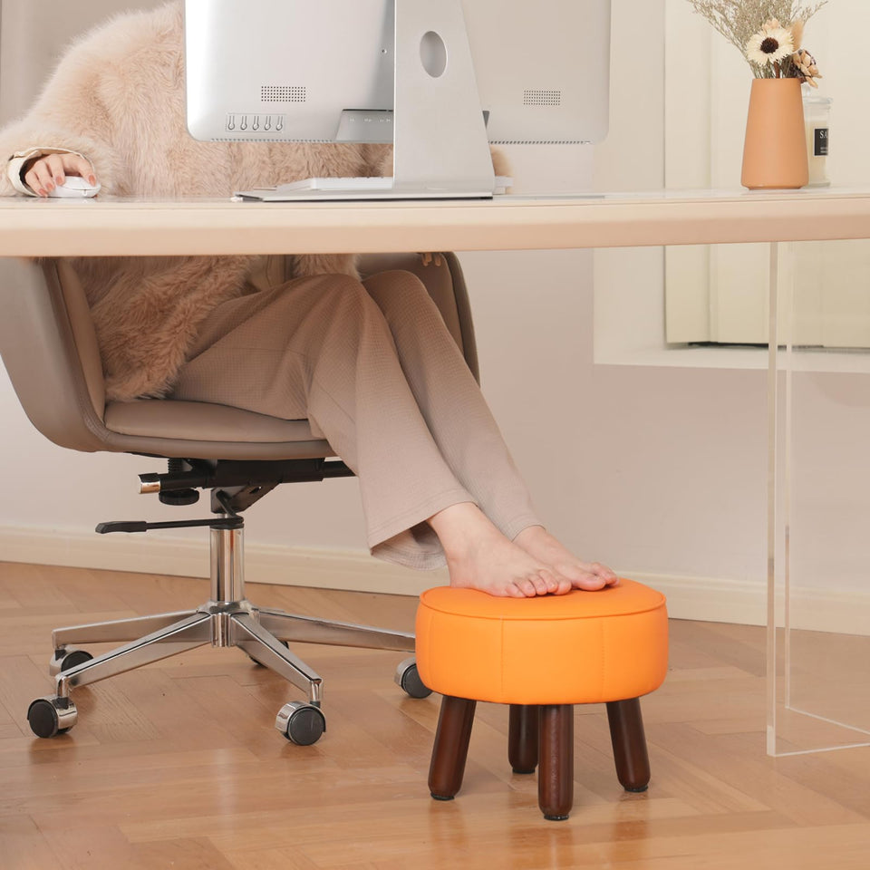 oakvivo 13in Small Foot Stool Ottoman, Round Faux Leather Foot Rest for Couch, Under Desk Pouf Footstool Footrest with Non-Skid Rubber Legs for Ling Room, Bedroom, 13''L x 13''W x 10.2''H, Green