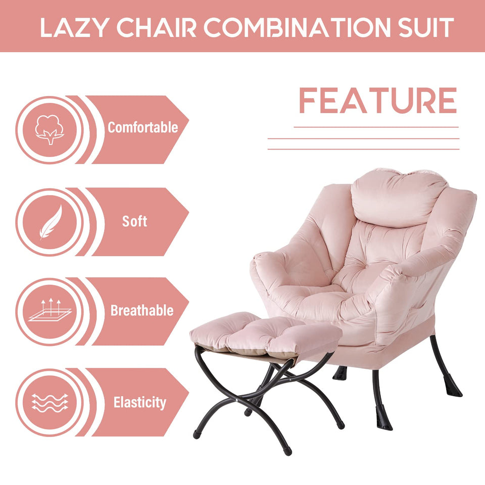 LITA Lazy Chair with Ottoman, Modern Accent Leisure Upholstered Lazy Sofa Armchair, Contemporary Lounge Reading Chair with Armrests and a Side Pocket for Living Room, Bedroom & Small Space, Dark Grey