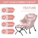 LITA Lazy Chair with Ottoman, Modern Accent Leisure Upholstered Lazy Sofa Armchair, Contemporary Lounge Reading Chair with Armrests and a Side Pocket for Living Room, Bedroom & Small Space, Dark Grey