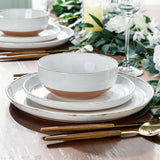 AmorArc Ceramic Dinnerware Sets for 8, 24 Pieces Handpainted Plates and Bowls Set with Rustic Terracotta Underside, Scratch Resistant Stoneware Dishes Set, Dishwasher & Microwave Safe, Light Beige