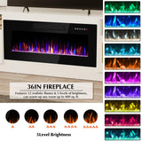 Lemberi Fireplace tv Stand with 36 inch Fireplace Up to 90" TVs, LED Light Entertainment Center and Storage, 80" Modern Wood Media TV Console with Highlight Cabinet for Living Room (White)