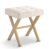 LUE BONA Square Linen Makeup Stool, Metal X Legs, Small Ottoman Stool Chair for Vanity, Modern Padded Seat Foot Rest for Makeup Room, Bathroom