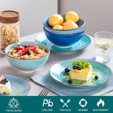 vancasso Bonita Dinnerware Set 24 Pieces Blue Stoneware Service for 6, Handpainted Spirals Pattern Stoneware Combination Set