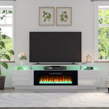 AMERLIFE Fireplace TV Stand with 36" Fireplace, 70" Modern High Gloss Fireplace Entertainment Center LED Lights, 2 Tier TV Console Cabinet for TVs Up to 80", Obsidian Black