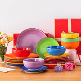 vancasso Bonita Dinnerware Set 24 Pieces Blue Stoneware Service for 6, Handpainted Spirals Pattern Stoneware Combination Set