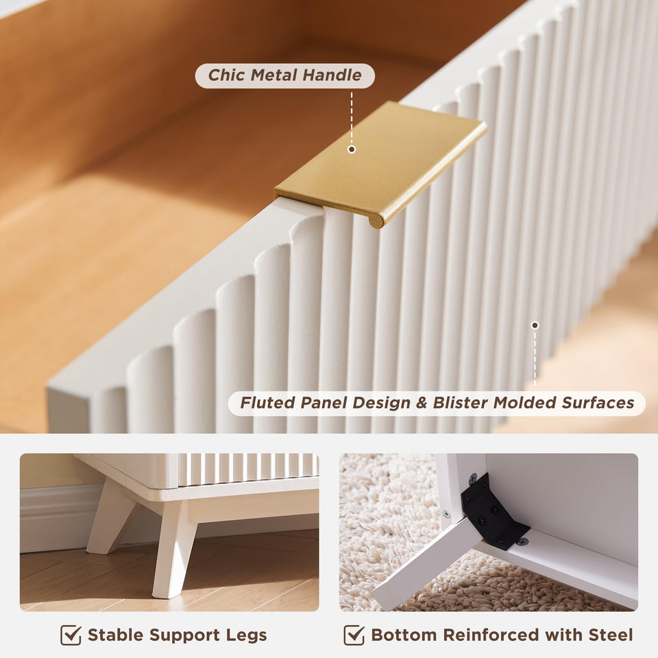 T4TREAM Fluted 7 Drawers Dresser, 54" Wide Modern Chest of Drawers with Faux Marble Top, Curved Profile Design, Dresser TV Stand, Wood Drawer Organizer for Bedroom, Living Room, Hallway, Natural Oak