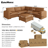 EASE MOOSE Leather Sectional Couch, Oversized Modular Sectional Sofas, Wide Deep Seat Modular Couch, Scratch Resistant Faux Leather Material, L Shaped Sofa for Big Spaces,Beige