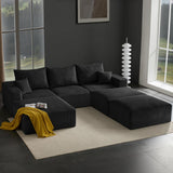 Boneless Sectional Cloud Couch Sofa for Living Room, 112" U-Shaped Modular Modern Lounge Sleeper Black Couches with Chaise, No Assemble, Cordury Compression Upholstered Sofas