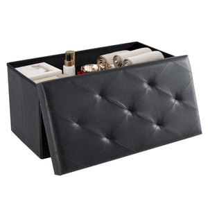 DUMOS Folding Storage Ottoman Bench 30in, Synthetic Leather Foot Rest Stools Ottoman with Storage Chest Footstool for Living Room, Bedroom, Load 660 lb, Vintage Black