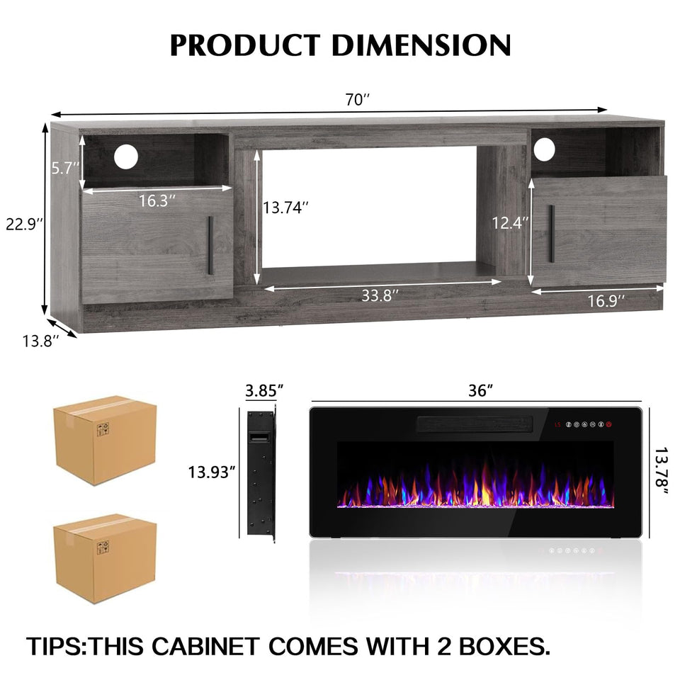 Lemberi Fireplace tv Stand with 36 inch Fireplace Up to 90" TVs, LED Light Entertainment Center and Storage, 80" Modern Wood Media TV Console with Highlight Cabinet for Living Room (White)