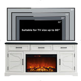 JXQTLINGMU Farmhouse Fireplace TV Stand for Up to 80 Inch TV, Entertainment Center with 30" Electric Fireplace for 65 75 Inch TV, 70" TV Stand with Storage Cabinet Drawer for Living Room (Off White)