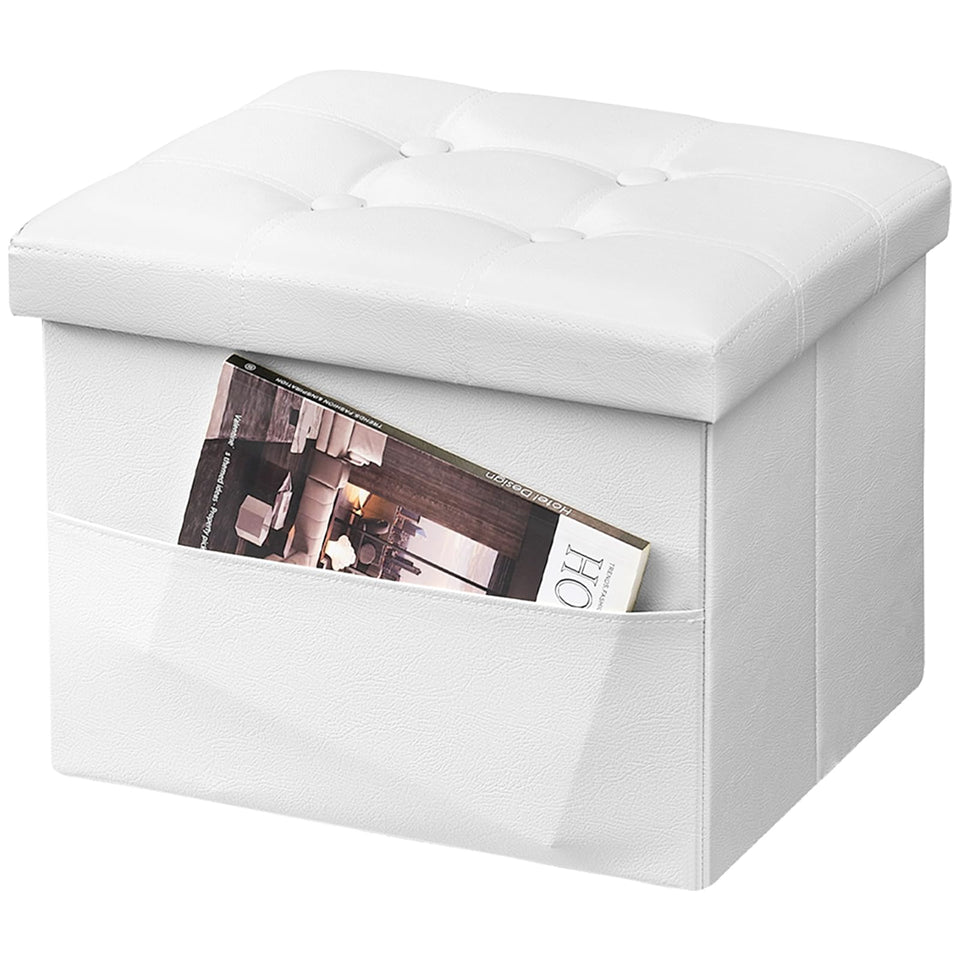 AmasSmile Storage Ottoman Folding Foot Rest Stool, Leather Footstool Bench, Short Ottoman Stool, Storage Foot Rest Store, Books (Black, 17" D x 13" W x 13" H)