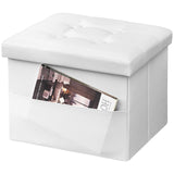 AmasSmile Storage Ottoman Folding Foot Rest Stool, Leather Footstool Bench, Short Ottoman Stool, Storage Foot Rest Store, Books (Black, 17" D x 13" W x 13" H)