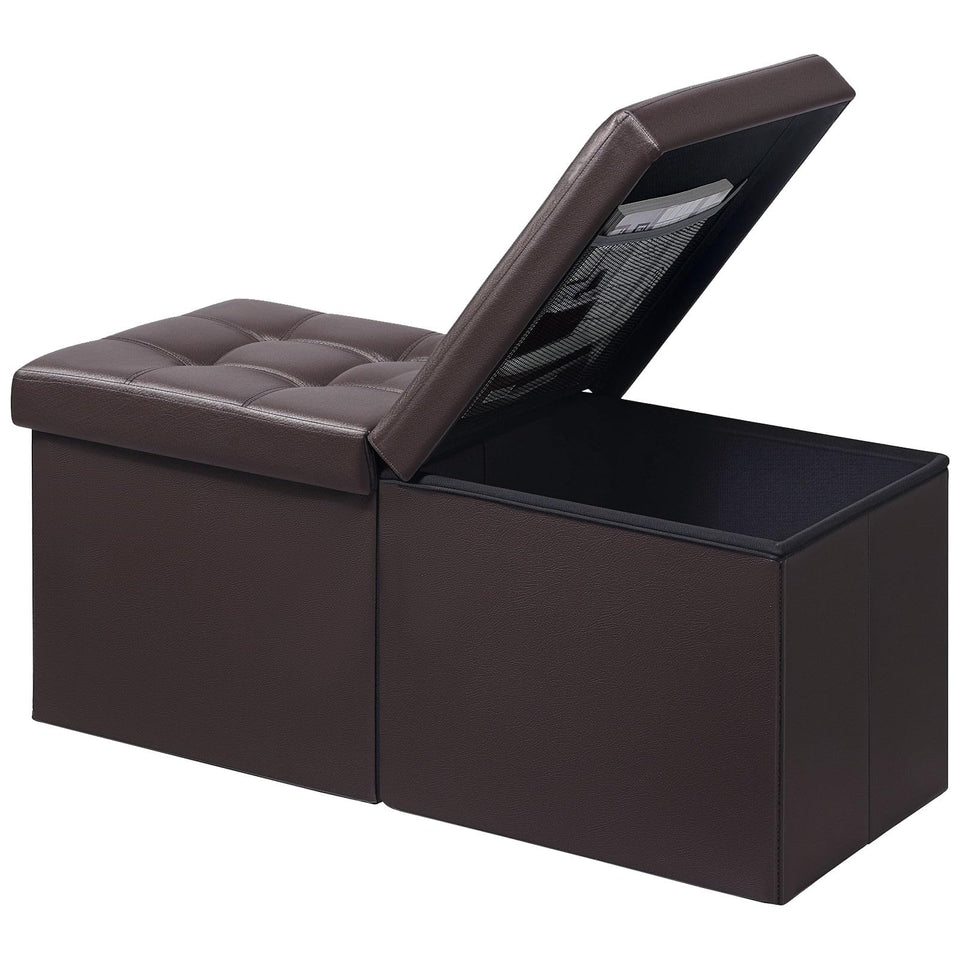 AmasSmile Footrest Ottoman Bench with Storage,34Inch Black Leather Footstool, Coffee Table, Padded Seat, Storage Chest,Blanket Store with Flipping Lid for Livingroom and Bedroom