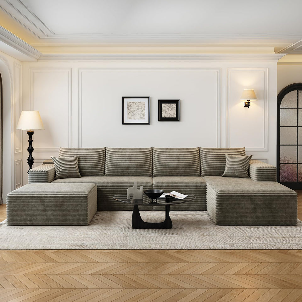 135.4" Cloud Modular Sectional Couch with 1 Ottoman,Modern Minimalist Upholstered Couches, Comfort U Shaped Sofa for Living Room,Deep Seat Corner Couch，No Assembly Required (Black,Left Facing Chaise)