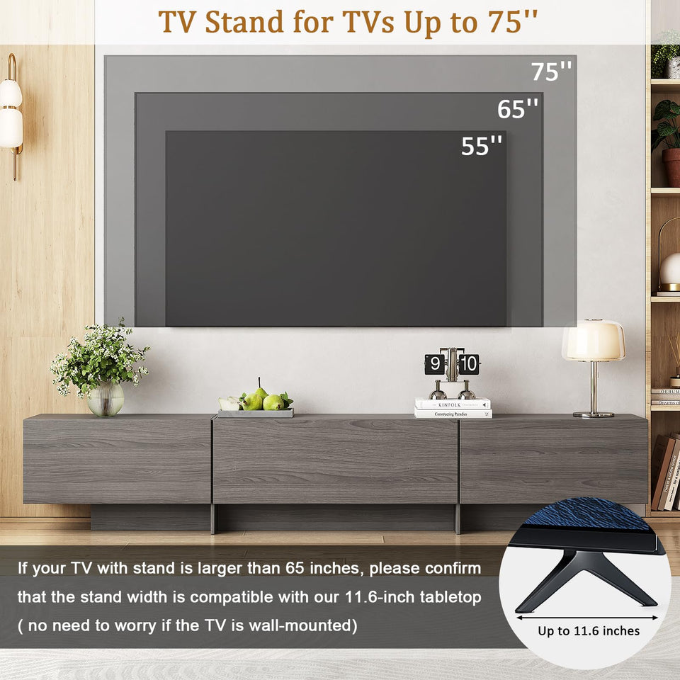 UKAOCAI 86.61'' Tambour TV Stand for 55-85 Inch, Modern Entertainment Center with Large Storage Cabinet & Open Shelves, TV Console with Sliding Doors for Living Room, Bedroom, Natural