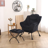 Welnow Lazy Chair with Ottoman, Modern Lounge Accent Chair with Armrests and a Side Pocket, Leisure Sofa Armchair, Reading Armchair with Footrest for Small Space, Dark Grey