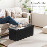 AmasSmile Footrest Ottoman Bench with Storage,34Inch Black Leather Footstool, Coffee Table, Padded Seat, Storage Chest,Blanket Store with Flipping Lid for Livingroom and Bedroom