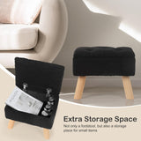 OGEMXU Storage Ottoman, Small Foot Stool Ottoman with Storage, Boucle Teddy Velvet Foot Rest with Padded Seat, Sturdy Wood Legs Stool for Living Room, Bedroom, Couch, Enterway (Cream)