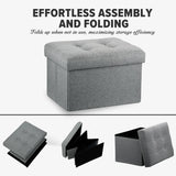 LINMAGCO Ottoman Storage Ottoman with Storage Small Foot Rest Stool Under Desk Stool Short Folding Footrest Linen Cloth Dark Gray 16X12X12IN