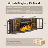 oneinmil 36 Inch 3-Sided Glass Fireplace TV Stand for TVs up to 80", Rustic Media Entertainment Center Console Table with Glass Door Closed Storage, Set of TV Table, White