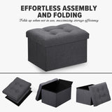 LINMAGCO Ottoman Storage Ottoman with Storage Small Foot Rest Stool Under Desk Stool Short Folding Footrest Linen Cloth Dark Gray 16X12X12IN