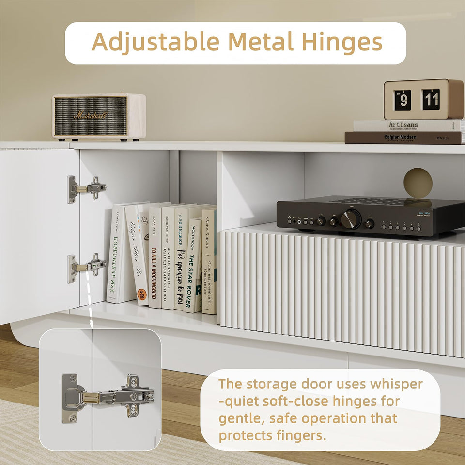 UKAOCAI 86.61'' Tambour TV Stand for 55-85 Inch, Modern Entertainment Center with Large Storage Cabinet & Open Shelves, TV Console with Sliding Doors for Living Room, Bedroom, Natural