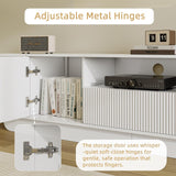 UKAOCAI 86.61'' Tambour TV Stand for 55-85 Inch, Modern Entertainment Center with Large Storage Cabinet & Open Shelves, TV Console with Sliding Doors for Living Room, Bedroom, Natural