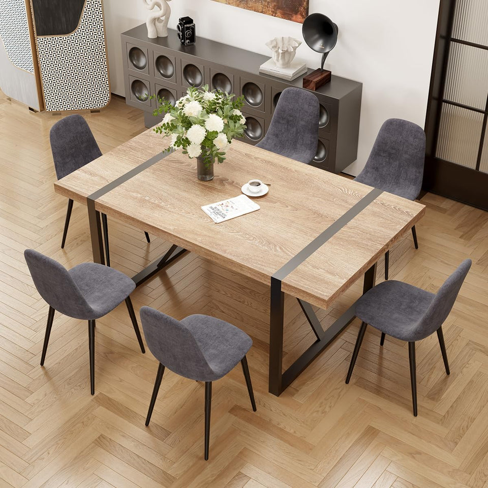 MUUOKY Dining Table Set for 4, Modern 55'' Wood Dinette Table Set for 4 with Fabric Dining Chairs,Table and Chairs Set of 4,Ideal for Kitchen Dining Room