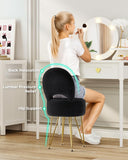 GREENSTELL Small Vanity Stool Chair with Storage and Folding Back, 13" x 13" x 17.7" Faux Fur Soft Ottoman for Teenager, 4 Metal Legs with Anti-Slip Feet, Furry Padded Seat for Makeup, Bedroom, White