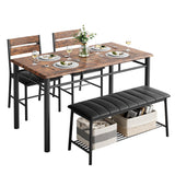 IRONCK Dining Table Set for 4, Kitchen Table with Upholstered Bench and 2 Chairs, Kitchen Table and Chairs Set for Small Space, Apartment, Rustic Brown