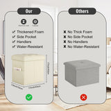 Storage Ottoman Foot Rest Stool, Foldable Leather Footstool Storage Bench with Thicker Foam Padded Seat. Foot Rest Under Desk for Living Room Bedroom 350 lbs, 17x13x13 in, Brown