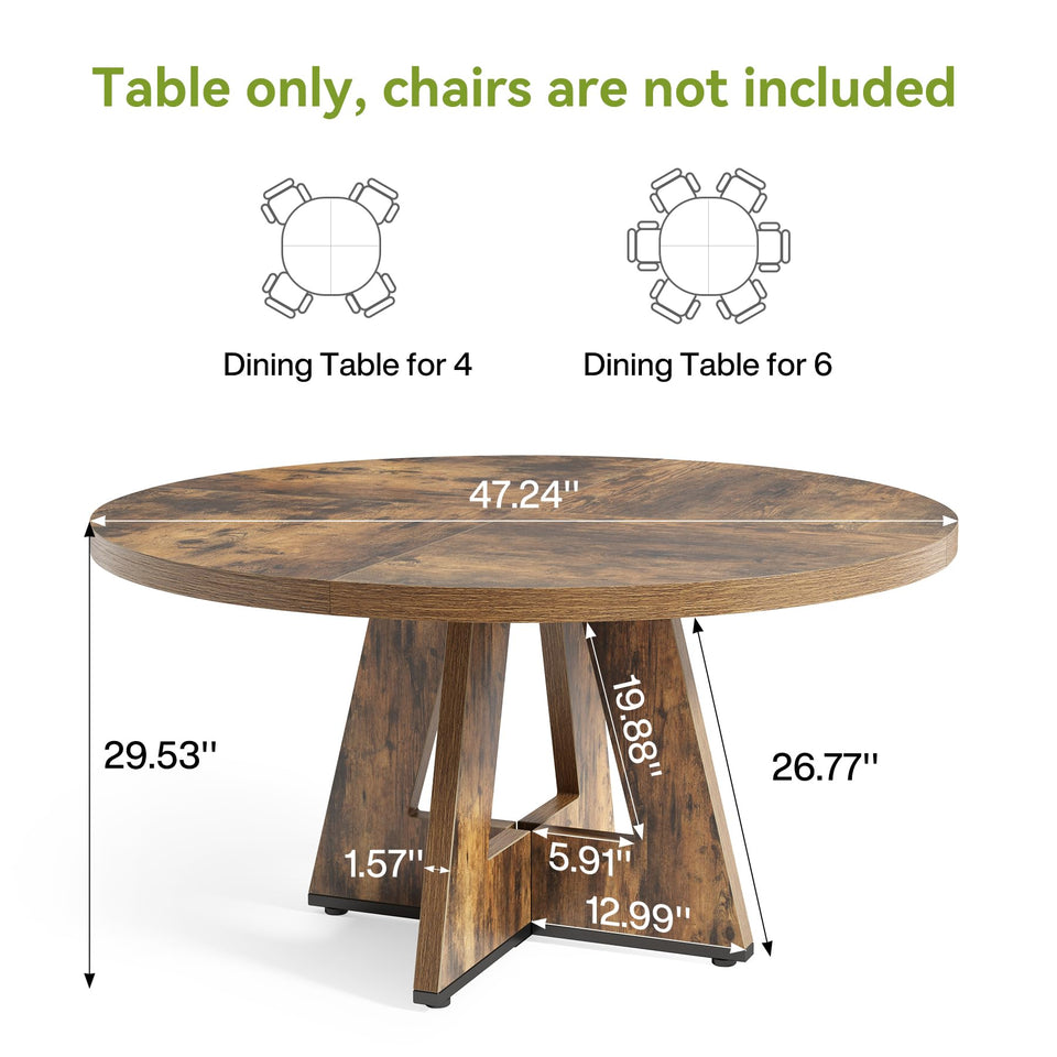 LITTLE TREE Round Dining Table for 4-6 People, 47 Inches Dining Room Table with Wooden Pedestal Base, Brown Dinner Tables, Circle Kitchen Tables for Dining Room, Kitchen, Living Room(Table Only)