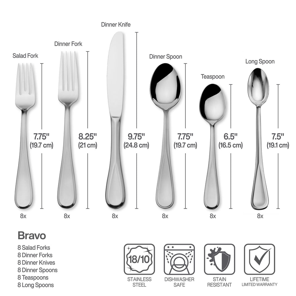 Mikasa Bravo 65-Piece Flatware Set for 12, 18/10 Stainless Steel Silverware with Full Service, Includes Forks, Knives, Spoons, and Serving Utensils