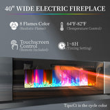 AMERLIFE Fireplace TV Stand with 36" Fireplace, 70" Modern High Gloss Fireplace Entertainment Center LED Lights, 2 Tier TV Console Cabinet for TVs Up to 80", Obsidian Black