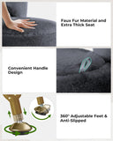 GREENSTELL Small Vanity Stool Chair with Storage and Folding Back, 13" x 13" x 17.7" Faux Fur Soft Ottoman for Teenager, 4 Metal Legs with Anti-Slip Feet, Furry Padded Seat for Makeup, Bedroom, White