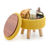 Wimarsbon Pouf Ottoman, 100% Cotton Knitted Boho Footstool, Round Footrest with Non-Skid Wood Legs, Home Décor Handmade Pouffe, Leisure Floor Step Stool for Living Room (Beige)