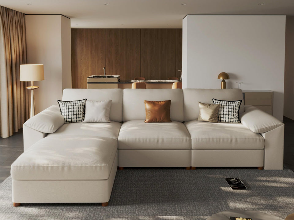 EASE MOOSE Leather Sectional Couch, Oversized Modular Sectional Sofas, Wide Deep Seat Modular Couch, Scratch Resistant Faux Leather Material, L Shaped Sofa for Big Spaces,Beige