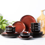 LeRatio Ceramic Dinnerware Sets for 6,Plates and Bowls Sets,Handmade Reactive Glaze Dishes Set,Chip Resistant and Scratch Resistant | Oven&Dishwasher & Microwave Safe-Blue(18PCS)