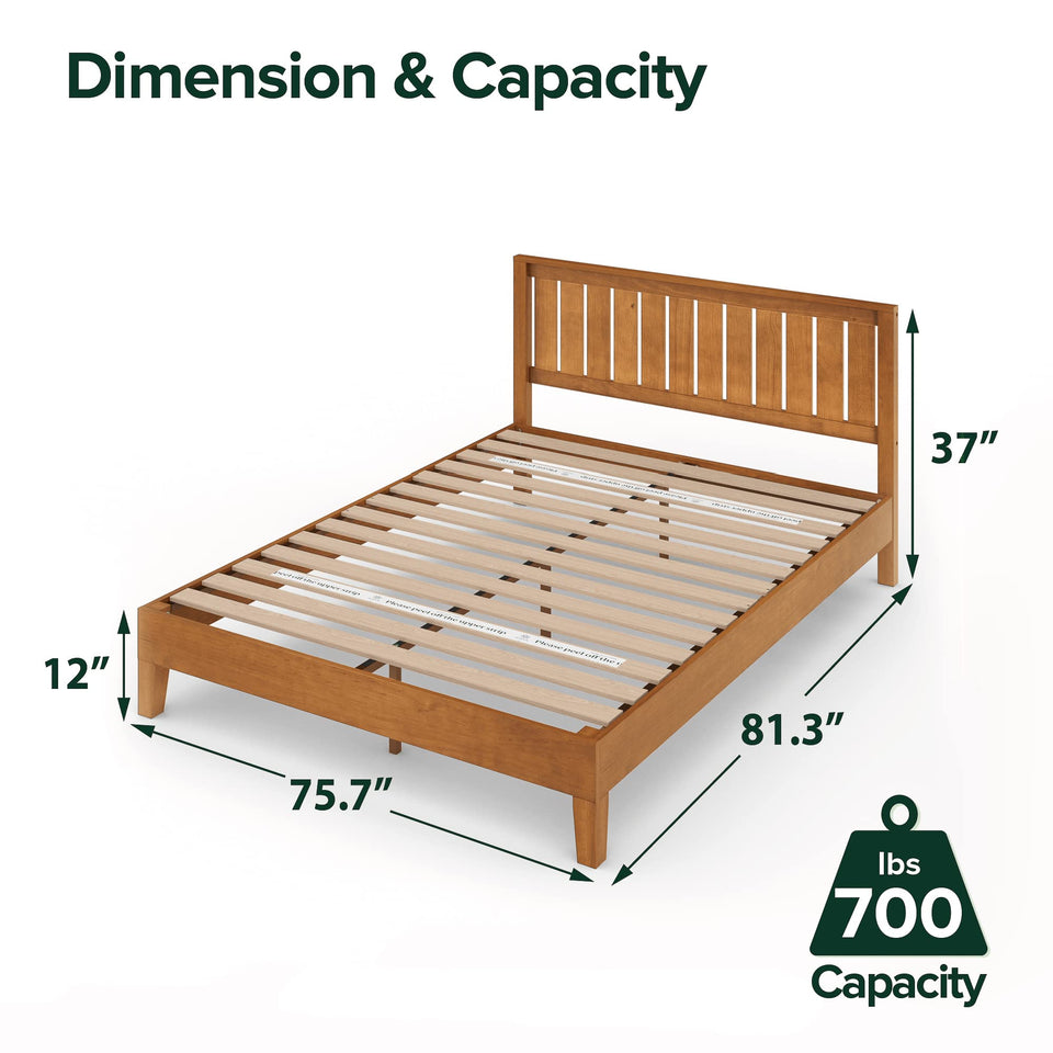 ZINUS Vivek Deluxe Wood Platform Bed Frame with Headboard, Wood Slat Support, No Box Spring Needed, Easy Assembly, Queen