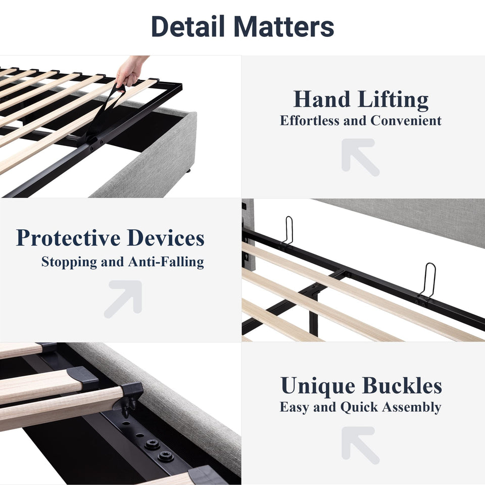 Allewie King Size Lift Up Storage Bed, Modern Wingback Headboard, Hydraulic Support, No Box Spring Needed, Light Beige