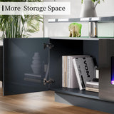 AMERLIFE Fireplace TV Stand with 36" Fireplace, 70" Modern High Gloss Fireplace Entertainment Center LED Lights, 2 Tier TV Console Cabinet for TVs Up to 80", Obsidian Black