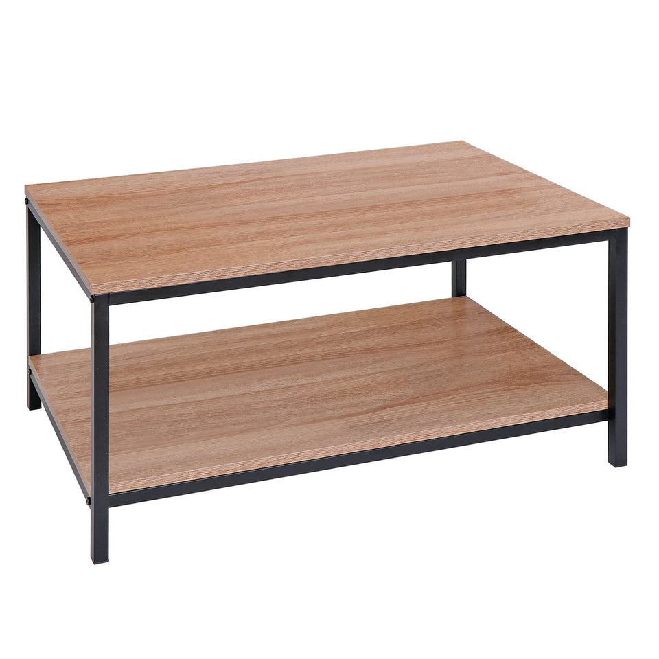 SUPER DEAL 2-Tier Industrial Coffee Table with Storage Shelf for Small Apartment Living Room, Rectangle Wood and Stable Metal TV Stand Side End Table, Rustic Brown
