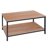 SUPER DEAL 2-Tier Industrial Coffee Table with Storage Shelf for Small Apartment Living Room, Rectangle Wood and Stable Metal TV Stand Side End Table, Rustic Brown