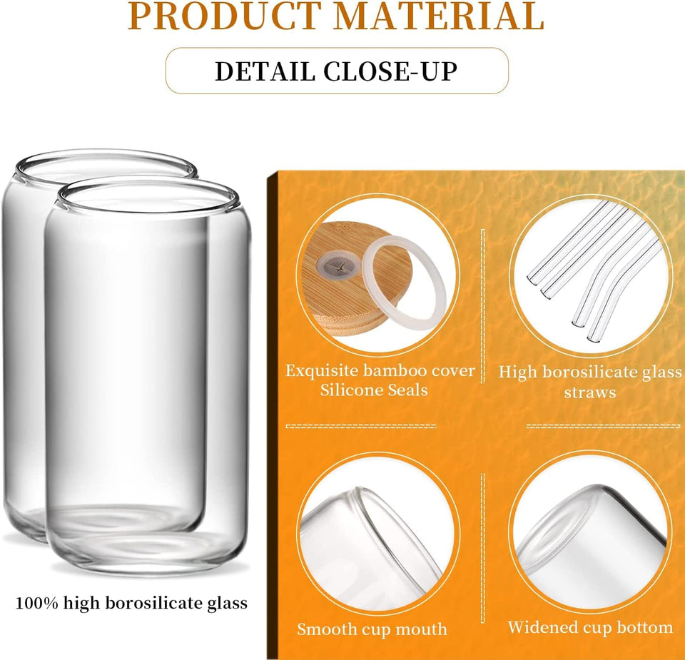 DWTS DANWEITESI Glass Cups with Lids and Straws 4 pcs,16oz Drinking Glasses Set for Coffee Bar Accessories,Iced Coffee Cups with Lids,Matcha Cup Glass Tumbler Reusable for Gifts