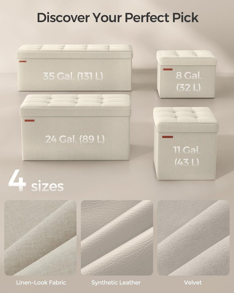 SONGMICS MAZIE Collection - 43 Inches Folding Storage Ottoman Bench, Ottoman Foot Rest, End of Bed Bench, Storage Chest, Load 660 lb, for Living Room, Bedroom, Entryway, Dark Gray ULSF77K