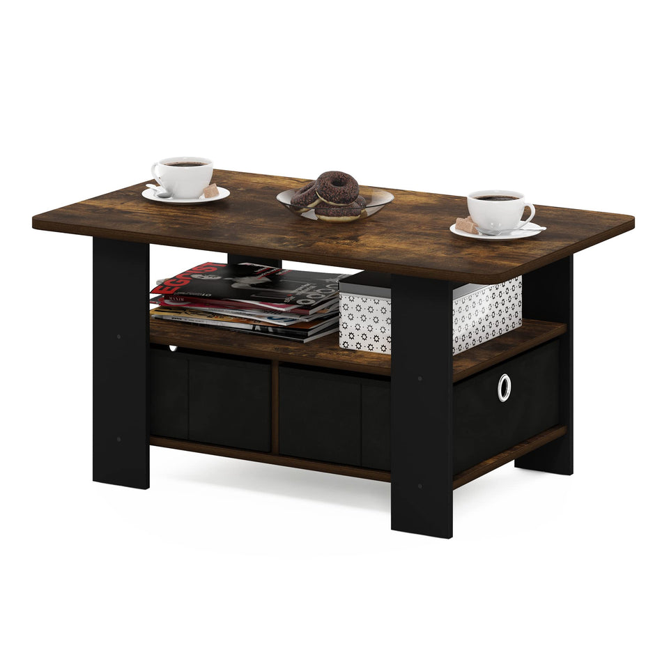 FURINNO Turn-N-Tube Coffee Table, 31.22D x 15.5W x 15.8H in, French Oak Grey/Black/Black