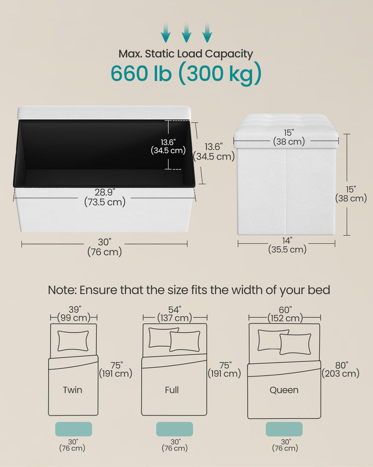 SONGMICS MAZIE Collection - 43 Inches Folding Storage Ottoman Bench, Ottoman with Storage, Foot Rest Stool, Load 660 lb, for Living Room, Synthetic Leather, Black ULSF701