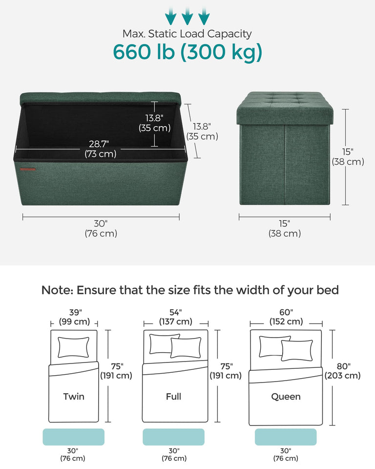 SONGMICS MAZIE Collection - 43 Inches Folding Storage Ottoman Bench, Ottoman Foot Rest, End of Bed Bench, Storage Chest, Load 660 lb, for Living Room, Bedroom, Entryway, Dark Gray ULSF77K