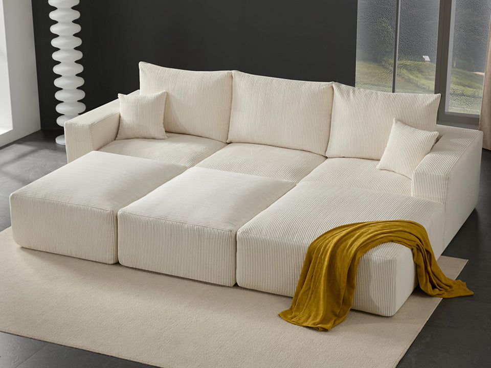 Boneless Sectional Cloud Couch Sofa for Living Room, 112" U-Shaped Modular Modern Lounge Sleeper Black Couches with Chaise, No Assemble, Cordury Compression Upholstered Sofas